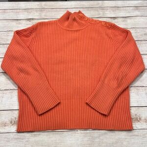 J. Jill‎ Orange Ribbed Cotton Mock Neck Button Shoulder Sweater XL